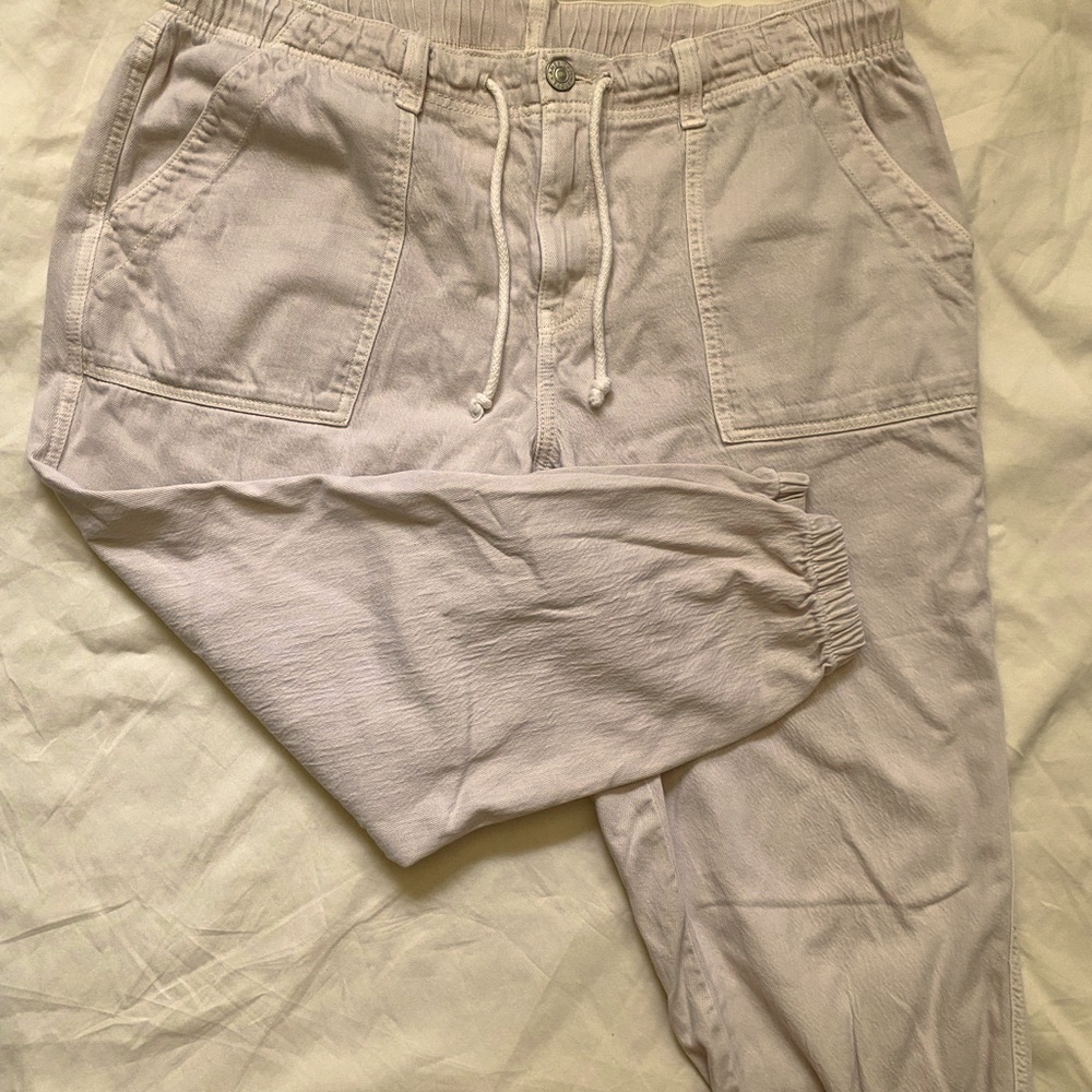 American Eagle Outfitters Plus Size Cream Jogger Pants with Drawstring 16 Short‎